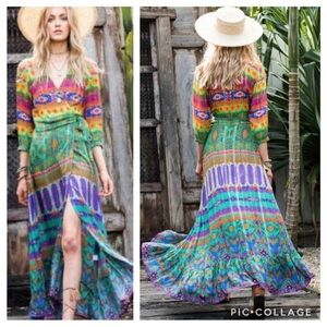 Ruby Yaya Templo Maxi Wrap Dress 1/2 Sleeves Metallic Thread Size Medium